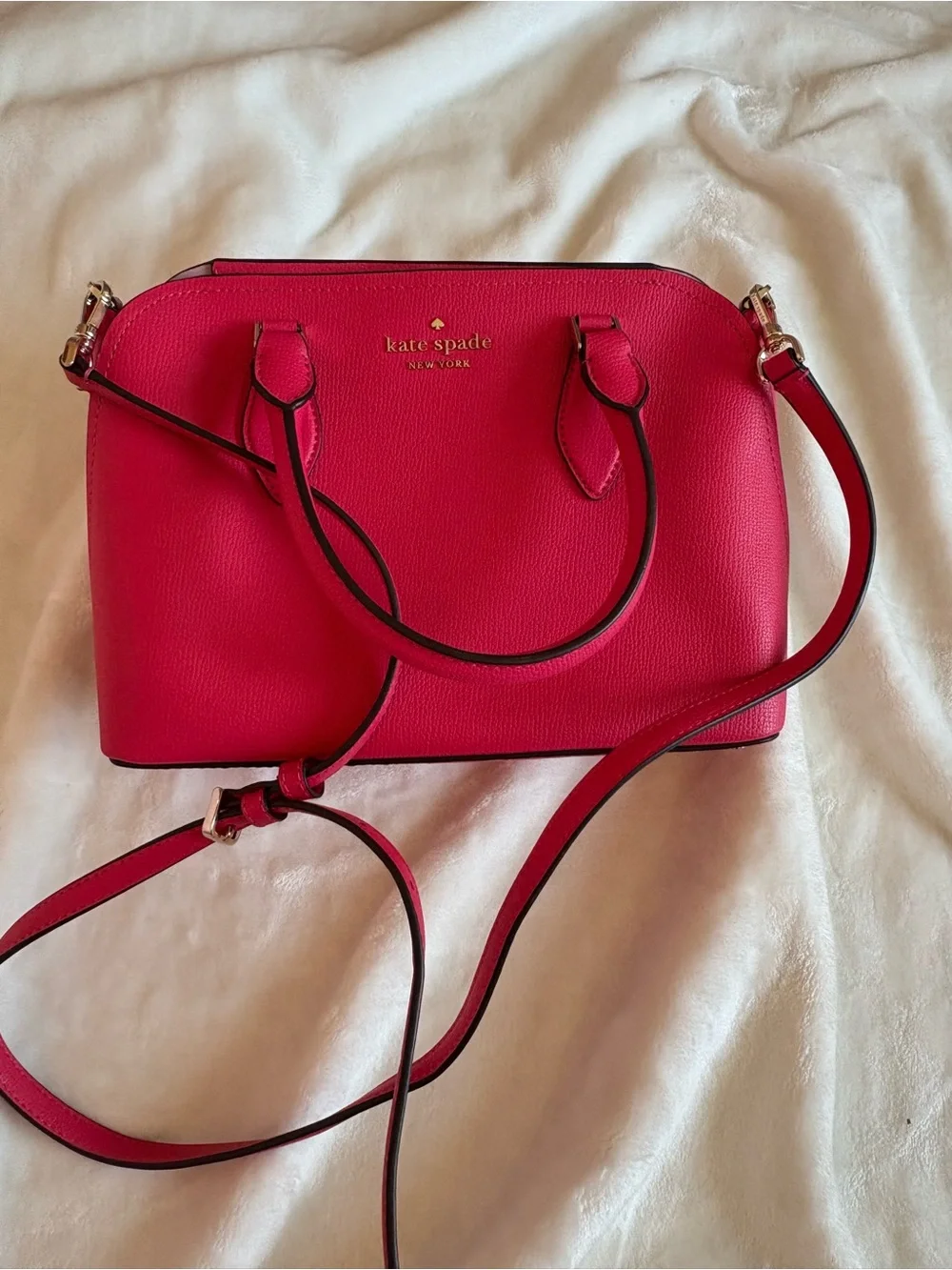 kate spade Bright Pink Pebbled Leather Satchel with Strap